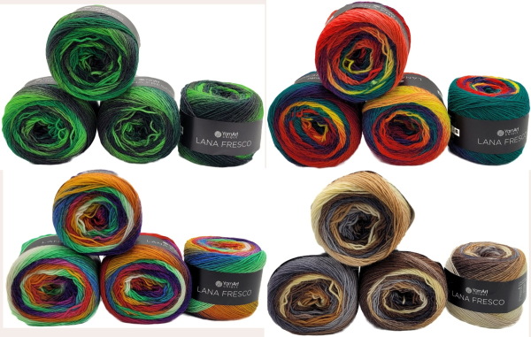 YarnArt Lana Fresco 4 x 100g Strickwolle 100% Wolle, 400 Gramm Strickgarn mehrfarbig